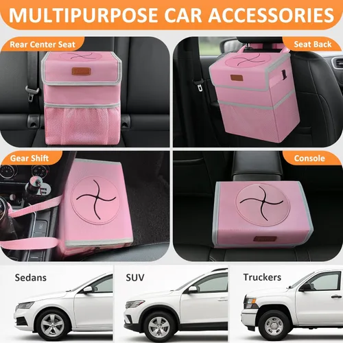 Miniatura 5 de Vankor - Cubo de basura para coche rosa, lindo, accesorios de coche rosa para mujeres, botes de basura automotrices impermeables, cubo de basura