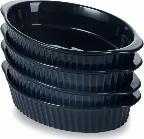 Miniatura 9 de LEETOYI Juego de 4 moldes ovalados de porcelana para gratinar, para 1 o 2 personas, utensilios para hornear con doble asa para cocina y hogar