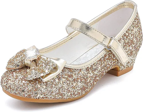 Furdeour Zapatos de vestir para niñas, zapatos de princesa Mary Jane para bodas, flores, damas de honor, tacones con purpurina para niños pequeños
