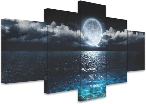 Miniatura 2 de SIGNWIN Lienzo grande para pared, luna de fantasía en mar transparente, ilustraciones abstractas, impresionismo, moderno, panorámico, relajante