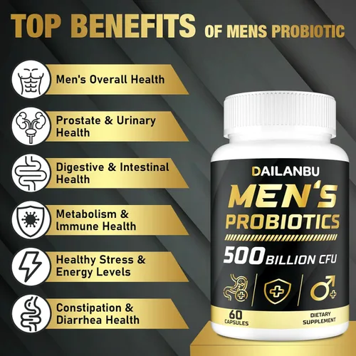 Miniatura 5 de Probióticos para hombres 500 mil millones de CFU, 16 EN 1 probióticos avanzados para hombres para la salud digestiva, sistema inmunológico