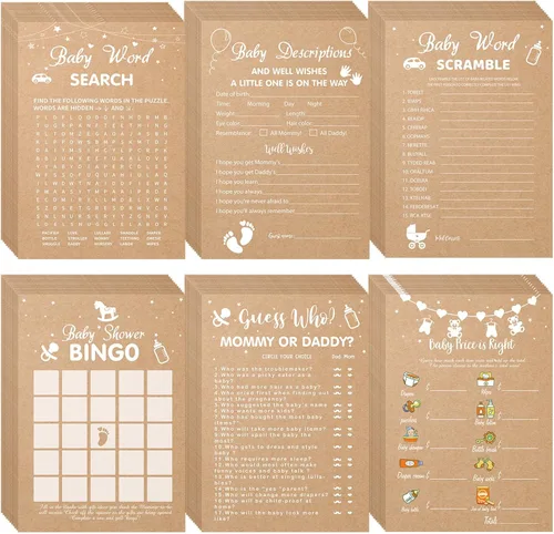 Miniatura 10 de Sherr 320 juegos de baby shower de oso marrón: 6 juegos, 50 hojas cada uno, 20 lápices, incluye descripciones, deseos, adivina quién, bingo