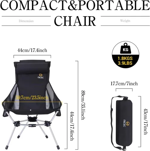 Miniatura 3 de Nice C Silla de camping plegable ultraligera con respaldo alto, silla plegable para mochileros, compacta y resistente al aire libre, viajes, picnic