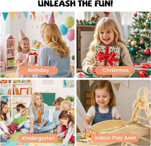 Miniatura 8 de Pikler - Juego de escalada triangular con cojín, juguetes de escalada plegables para interiores, gimnasio Montessori para niños pequeños, escalador