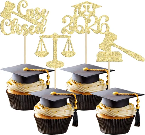 Miniatura 27 de 24 piezas 2026 decoraciones para cupcakes de graduación 2026 con purpurina clase de 2026 para graduación de graduación para felicitaciones 2026