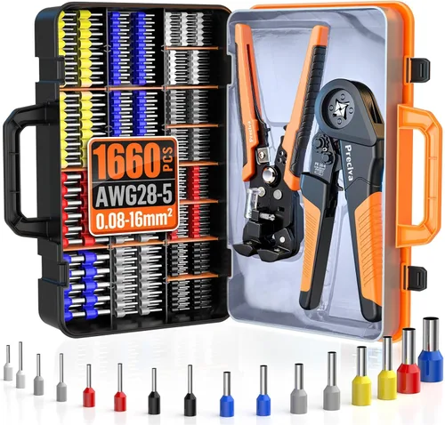 Miniatura 8 de Preciva Kit de herramientas de prensado de virola con pelacables, crimpadora hexagonal AWG 28-5 (0.08-16mm²) Terminales de virola de trinquete