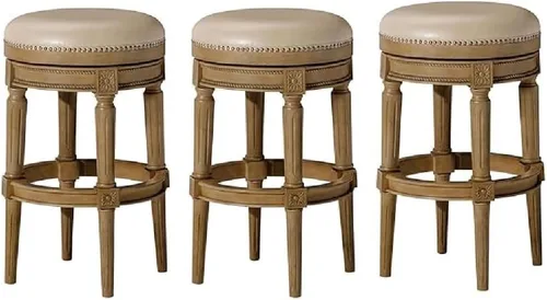 Miniatura 14 de Maven Lane Pullman Taburete de Bar de Madera Giratorio 180 Grados sin Respaldo de 30" de Altura con Ribete de Tachuelas, Acabado Blanco Alabastro