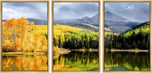 Miniatura 6 de SIGNWIN Lienzo enmarcado para pared, juego de arte nublado de tormenta, cielo, bosque otoñal, árboles, rústico, naturaleza, fotografía, realismo