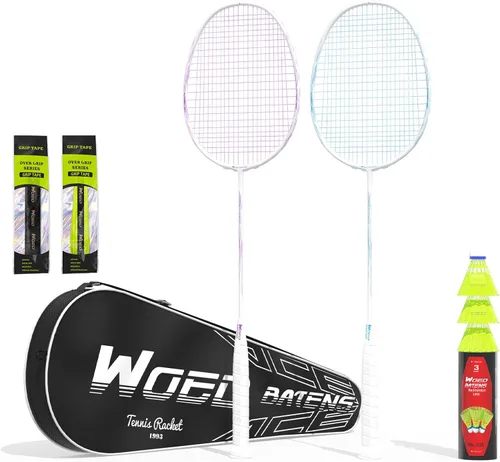 Miniatura 16 de Raquetas de bádminton profesionales de fibra de carbono para patios traseros y gimnasio Paquete de 2 piezas