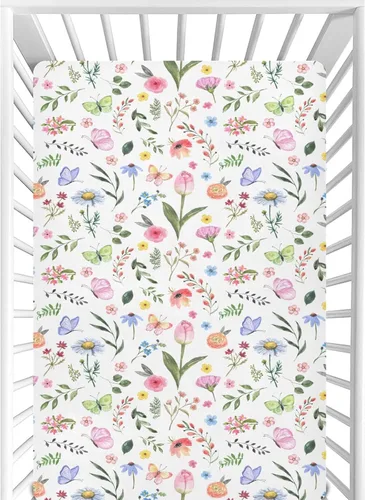 Miniatura 40 de CaTaKu Sábanas de cuna para niñas y niños – Sábanas de bebé bohemias con flores silvestres, sábanas de colchón neutro para cuna para cama