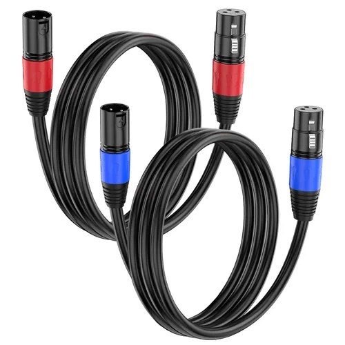 Paquete de 2 cables XLR de 3.3 pies, cable de micrófono equilibrado de alta calidad con cable XLR de 3 pines macho a hembra, negro, cobre puro y