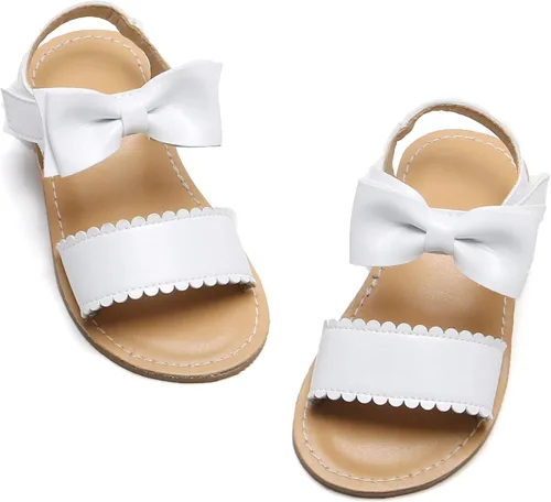 Felix & Flora Sandalias para niña pequeña - Zapatos de vestir para niña de flores, puntera abierta, zapatos planos de verano para niños pequeños
