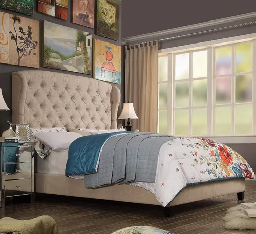 Miniatura 11 de Rosevera Issac - Cama con cabecera ajustable de diseño distintivo y marco de cama acolchado con botones, tamaño King, beige clásico Gris clásico