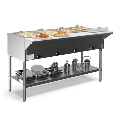 Miniatura 10 de KoolMore Mesa de vapor eléctrica de acero inoxidable de pozo abierto de 3 bandejas calentador de alimentos para bufés con protector contra