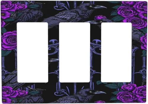 Miniatura 132 de Cubiertas Decorativas de Tomacorrientes Estilo Gótico Cuervo Flores Púrpuras 1 Gang Interruptor de Luz Simple Basculante Placa Cubierta Placas