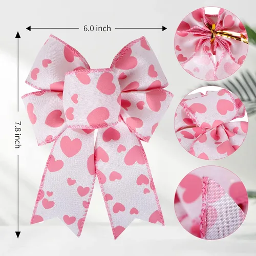 Miniatura 2 de SIMISI RIBBON Corona de arpillera para el día de San Valentín, lazos de corazón rojo para decoración de boda, manualidades, proponer adornos