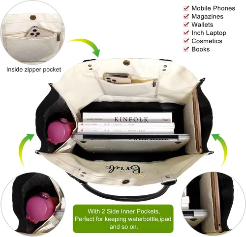 Miniatura 2 de BeeGreen Bolsa de lona para novia, regalos de dama de honor, despedida de soltera, regalo de compromiso con asa de cuero, regalo de despedida