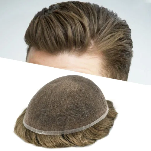 Miniatura 17 de Extensiones de cabello suizo completo para hombre, sistema de reemplazo de cabello humano europeo para hombres
