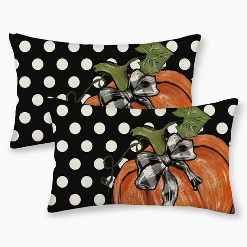 Miniatura 38 de Juego de 2 fundas de almohada de otoño de 16 x 16 pulgadas, diseño de calabaza azul y naranja, decoración de Acción de Gracias, decoración de otoño