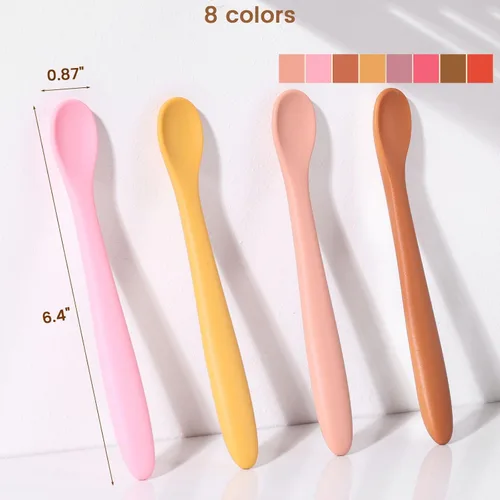 Miniatura 2 de HANSGO Cucharas de silicona para bebés de 8 piezas, cucharas de alimentación para bebés de primera etapa, punta suave para las encías, utensilios
