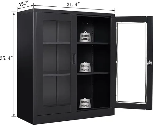 Miniatura 2 de Armario de almacenamiento de metal negro SISESOL con puertas y estantes, armario de exhibición con cerradura de 36 pulgadas con puertas de acrílico