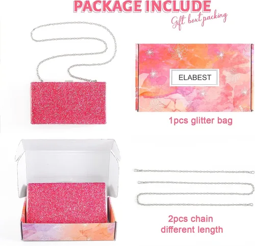 Miniatura 2 de ELABEST Bolso de mano de noche con purpurina con diamantes de imitación, bolso cruzado para bodas y fiestas para mujeres y niñas