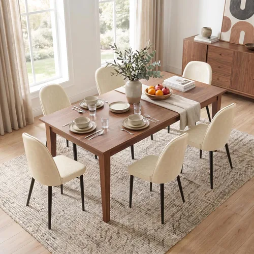 Miniatura 23 de Juego de 2 sillas de comedor tapizadas, sillas de comedor de tela moderna de mediados de siglo, sillas de cocina con asiento acolchado y patas