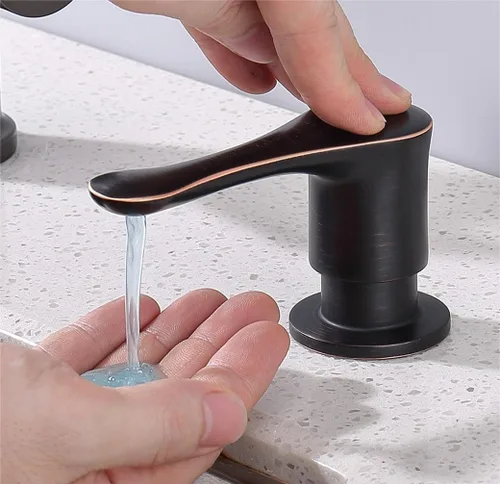 Miniatura 10 de Dispensador de jabón para fregadero de cocina, dispensador de fregadero integrado negro con cabezal de bomba de latón macizo, resistente a