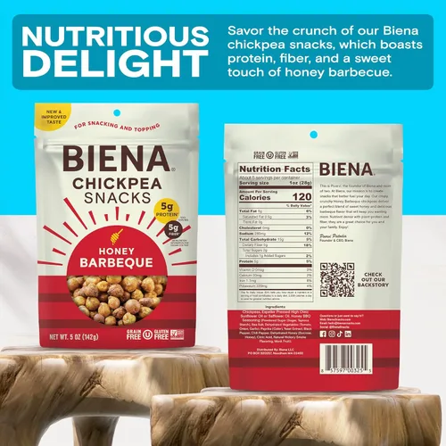 Miniatura 2 de Biena Bocadillos crujientes de garbanzos tostados, barbacoa, alto en proteínas, alto en fibra, sin gluten, a base de plantas, sin OMG, aperitivos