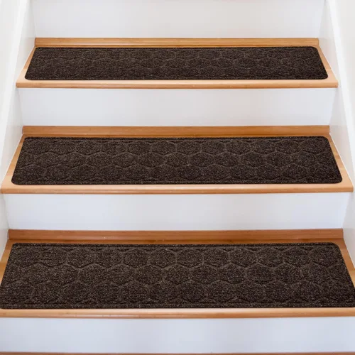 Miniatura 22 de Alfombras para peldaños de madera - Cinta antideslizante para alfombra de escaleras, pelar y pegar con cinta adhesiva doble, juego de 15 hojas