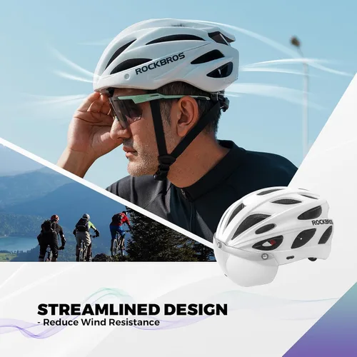 Miniatura 6 de ROCKBROS - Casco de bicicleta para hombres y mujeres adultos con ajuste sugerido de 58-65cm, gafas magnéticas desmontables y visera solar, ligero