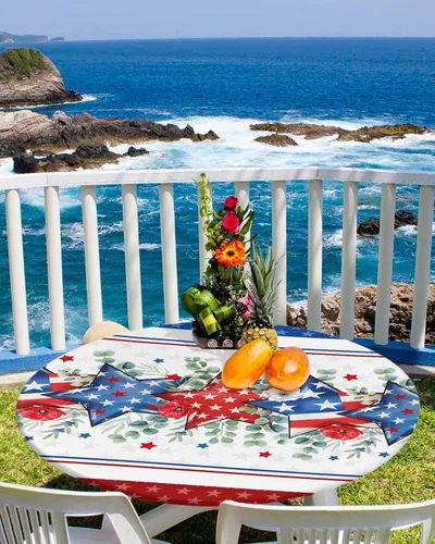 Miniatura 28 de SEVENBABU Mantel redondo de 36 a 44 pulgadas, mantel redondo de vinilo ajustable con borde elástico para fiestas al aire libre, color aguamarina
