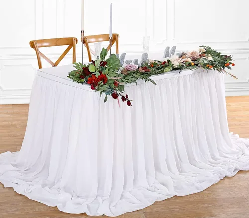 Miniatura 8 de QueenDream Falda de mesa de gasa azul bebé de 6 pies para mesa rectangular, mantel transparente para baby shower, boda, cumpleaños, fiesta temática
