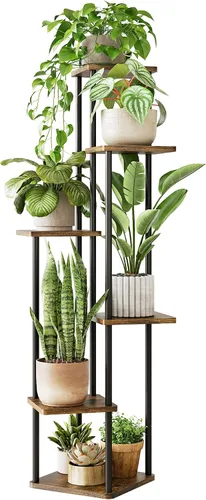Miniatura 12 de GENTINGBRO Soporte alto para plantas de interior de 4 niveles para múltiples plantas, soporte de madera para plantas, estante de madera, estantería
