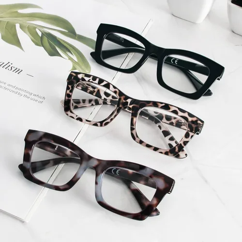 Miniatura 8 de REAVEE Oprah Style - Lentes de lectura para mujer, bloqueo de luz azul, elegantes y de gran tamaño, bisagra de resorte Negro/Azul Leopardo/Leopardo