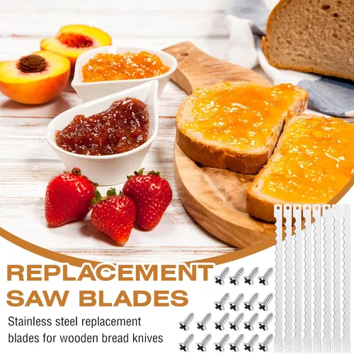 Miniatura 6 de Therwen 8 cuchillas de cuchillo de lazo de pan de 10.8 pulgadas, cuchillas dentadas de acero inoxidable con tornillos de repuesto para cortador