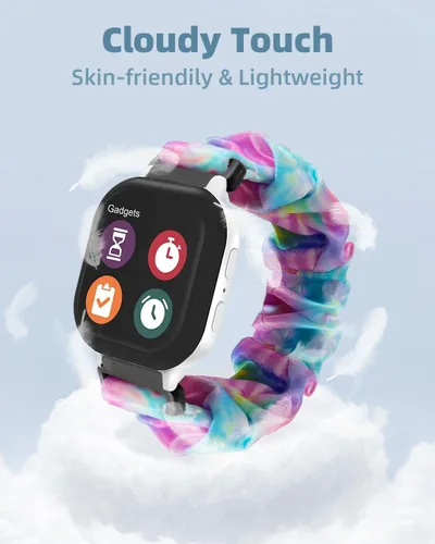 Miniatura 3 de NewJourney Bonita banda elástica estampada para AT&T amiGO Jr Watch 2/1 – Solo Loop, diseño sin cierre para niñas y niños Púrpura Rosa+Rosa Azul