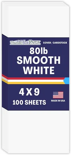 100 hojas de papel de tarjetas lisas de color blanco brillante 80# – 4 x 9 pulgadas (4 x 9 pulgadas) #10 Tamaño del inserto de sobre – Peso de la