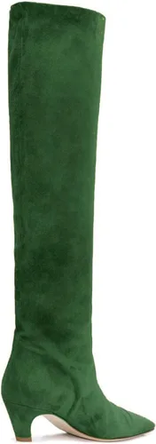 Miniatura 2 de MOOMMO Botas altas de tacón de gatito sobre la rodilla para mujer, punta cuadrada, de cuero mate, de meter de pantorrilla ancha, plisadas, tacón