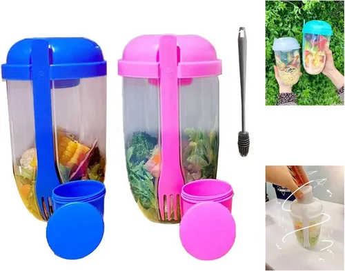 Miniatura 18 de Vaso coctelero de ensalada Keep Fit 2022 con tenedor y soporte para aderezo, cepillo de lavado fresco, recipiente de salud, desayuno portátil