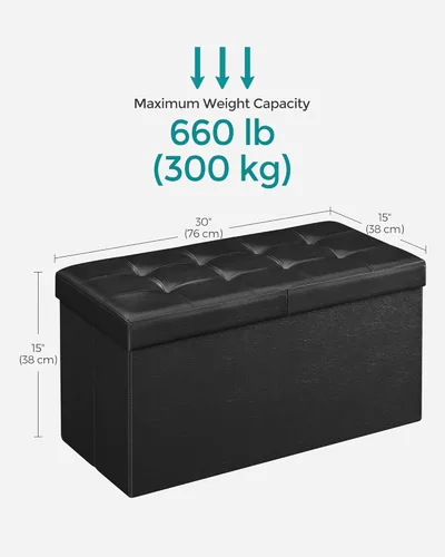 Miniatura 3 de SONGMICS MAZIE Collection - Banco otomano de almacenamiento de 30 pulgadas con tapa abatible, baúl de almacenamiento reposapiés, carga de 660