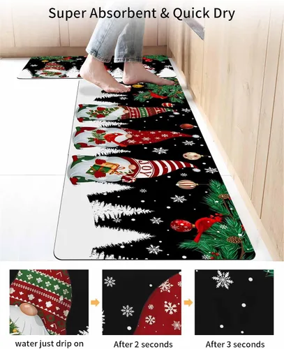 Miniatura 4 de Tapete de baño de Navidad para bañera, antideslizante, de secado rápido y absorbente, tierra de diatomeas, fregadero, dormitorio, cocina, lavable