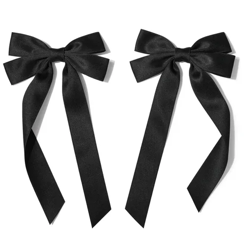 Miniatura 7 de Lazos de satén sedoso y pinzas de cocodrilo, soportes para cola de caballo de cinta negra, accesorios para el cabello para mujeres, niñas, niños