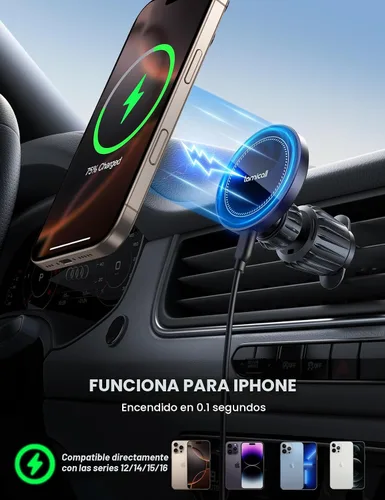 Miniatura 9 de Lamicall Cargador de Montaje para Auto MagSafe de 15W - [Imanes 20X Súper Fuertes] Soporte Cargador Inalámbrico para Teléfono de Auto, Soportes