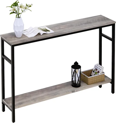 Miniatura 10 de Timberer Mesa consola estrecha, mesa de sofá de 39.4 pulgadas con estante ajustable, mesa larga delgada de 2 niveles para pasillo, entrada, sala