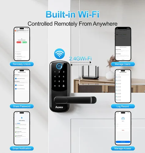Miniatura 3 de Aceele Cerradura inteligente de puerta con huella digital sin llave, Wi-Fi integrado, cerradura electrónica para puerta delantera con teclado