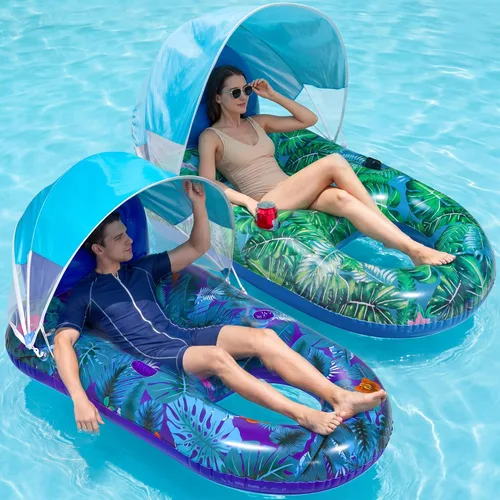 Miniatura 12 de FindUWill Sillas flotantes de piscina para adultos, paquete de 2 sillas flotantes grandes de 65 x 42 pulgadas, tumbona inflable para piscina