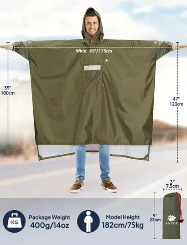 Miniatura 143 de ANYOO Poncho de lluvia con capucha para adultos, impermeable, ligero, para hombres y mujeres, chaqueta de lluvia reutilizable para emergencias al