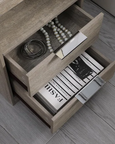 Miniatura 4 de Mesita de noche con estación de carga, mesita de noche con 2 cajones, mesa auxiliar de madera con cajón y estante de apertura, mesa auxiliar
