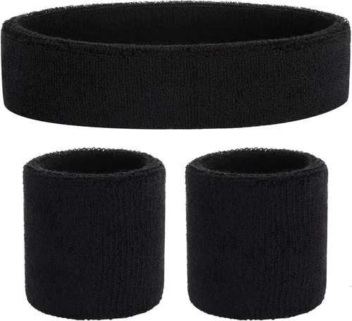 Miniatura 77 de ONUPGO - Conjunto de diadema y muñequeras deportivas para el sudor, hechas de algodón con bucles, muñequeras, contra humedad